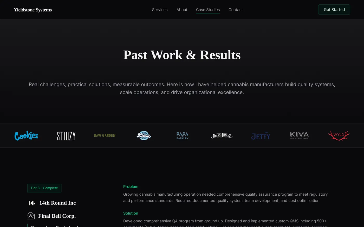 Yieldstone Systems — Case studies — past work & results