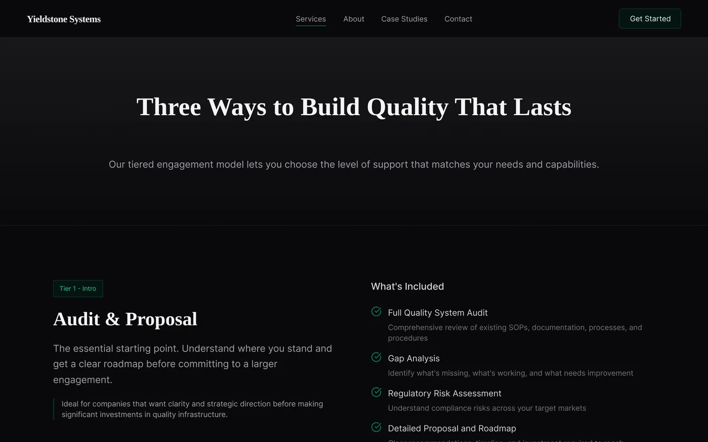 Yieldstone Systems — Services — tiered engagement model